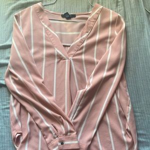 Long-sleeve Striped Pale Pink Sleek V-Neck Shirt